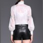 Band Lantern Floral Bow Blouse Commercial 2017 Slim Shirt White Female Elegant Embroidery Slim Black
