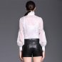 Band Lantern Floral Bow Blouse Commercial 2017 Slim Shirt White Female Elegant Embroidery Slim Black