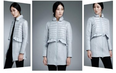 rand down jacket  womens faux two piece patchwork wide-waisted long-sleeve stand collar thin down co