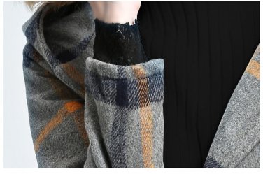 Winter Jacket Coats Women Windbreaker Black Women Plaid Trench Coat Hooded Elegant Wool Blend Coat S