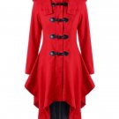 Vintage Women Christmas Red Winter Wool Blend Gothic Trench Coat Women Hooded Jacket Coat Long Sleev