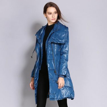 Natural Large Long Down Coat with Belt Women Thin Down Coat Female Warm Clothes High Quality Women\'
