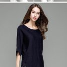 Half Batwing Sleeve Knit Long Pullover Sweater Women\'s Winter Solid Black Knitted Tassel Sweater Fe