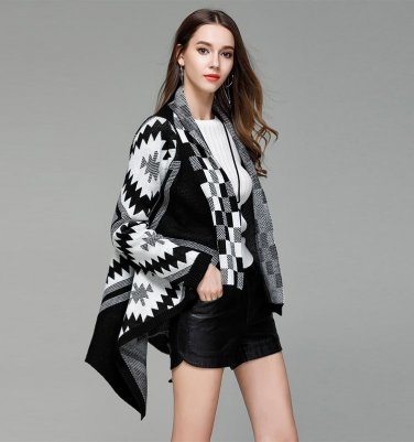 Long Knitted Cardigans Sweater Open Stitch Black Winter Sweaters Women\'s Cape Cardigan Poncho Long 