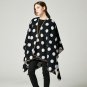 Black Knitted Cashmere Poncho Wrap Women Autumn Winter Dot Thicken Pashmina Scarf Ponchos and Capes 