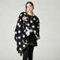 Black Knitted Cashmere Poncho Wrap Women Autumn Winter Dot Thicken Pashmina Scarf Ponchos and Capes