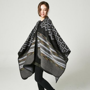 Striped Square Scarves Geometric Imitate Cashmere Pashmina Ponchos and Capes Women Winter Shawls and