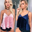Summer Solid Blusa Veludo Sexy Crushed Velvet Tops Camis Short Tanks Spaghetti Strap Camisoles Femme