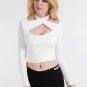 Summer Autumn Black Short T-shirt Women Sexy Top Long Sleeve Cotton T-shirt White Backless Front Cro
