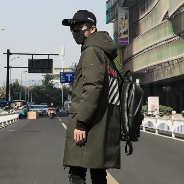 2018 Top Quality Mens Winter Parkas Letter Print Medium-long Men Warm Cotton Padded Coat Outwear Thi