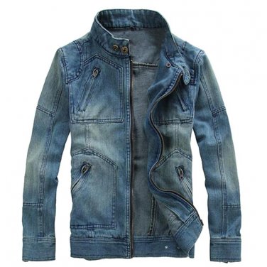 2017 New Autumn Mens Denim Jacket Coat Single Breasted Loose Fit Light Blue Men Outerwear Fashion Sl