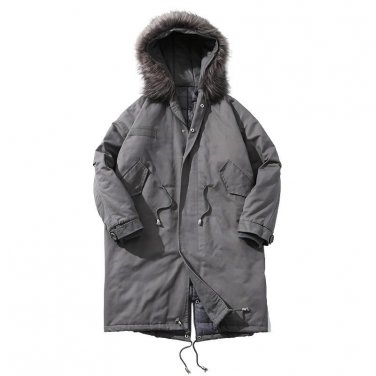 2017  Men\'s Parkas Cotton Jacket Male Casual Long Slim Fit With Hooded Mens Coats Solid Color Windb