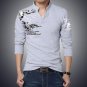 2017 New Fashion Brand Trend Print Slim Fit Long Sleeve polo Shirt Men Tee V-Neck Casual Men Cotton