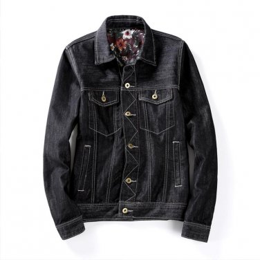 2017 spring Hot sale new tide men\'s floral denim jacket men youth repair body retro leather jacket 