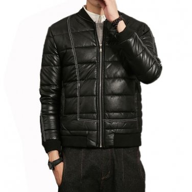 2017 New Arrival Winter Coat Men Warm Waterproof Parka black PU Leather Jacket Men\'s Clothing  Whit