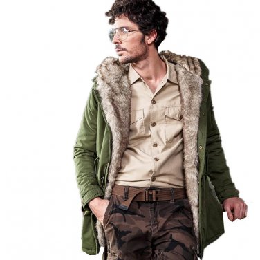 Men hat Detachable Parkas 2017 men\'s thick warm winter Hooded coat fur collar army green men parka 