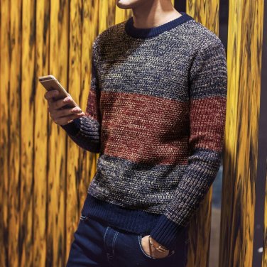 2017 New Trand Autumn Fashion Pullover Striped  Clothing Men\'s Sweaters Slim Fit Male Pullover Knit