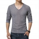 New Arrive Mens Fashion 2015 V-Neck Slim Fit Long Sleeve  Mens Clothing Reticular Casual Tee Shirt H