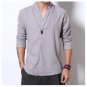 FAVOCENT Men Linen Shirts Long Sleeve Chinese Style Mandarin Collar Traditional Kung Fu Tang Casual