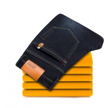 2017 Brand Mens Winter Stretch Thicken Jeans Warm Fleece High Quality Denim Biker Jean Pants thick T