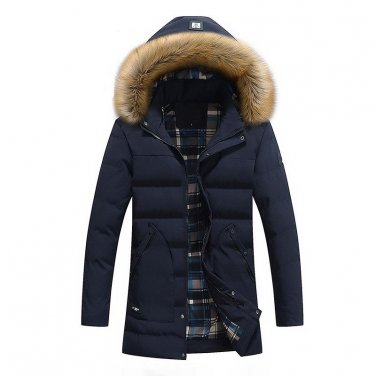2017 New Fashion Men Coat Winter Jacket Mens Fur Hooded Dark Blue Warm Man Jackets High Quality Park