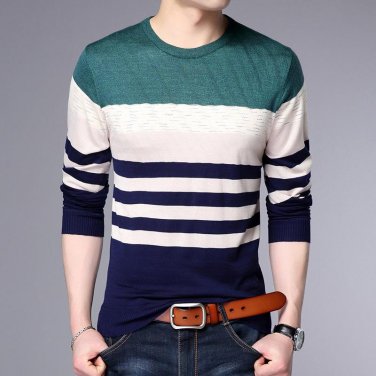 Men\'s Long Sleeve Pullovers Cotton Thin Wool Korean Style Autumn Round Neck Computer Knitted Regula