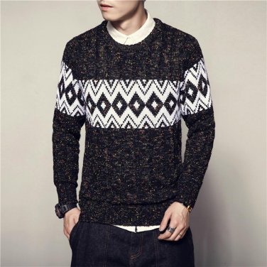 2017  Autumn Pullover Men Sweater O-Neck Geometric patterns Slim Fit Knitted Brand Sweaters Mens Kni