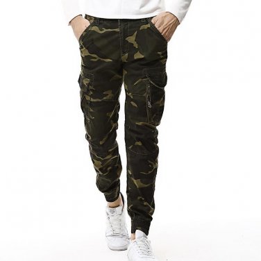 2017 mens pants Elastic foot close Skinny Pants Tactical military Men Cargo Pants Multi-pocket Overa