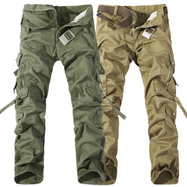 2016New Men Cargo Pants army green black big pockets decoration Casual easy wash male autumn pants C