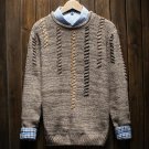 Young Men Retro Style British Style Round Neck  Japanese Thickening Slim Casual Hand-Woven Solid Col