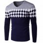 New Male Brand Sweaters Stylish Diamond Lattice Knitted Men Long Sleeve Sweater Men V-Neck Sweater M