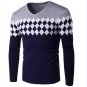 New Male Brand Sweaters Stylish Diamond Lattice Knitted Men Long Sleeve Sweater Men V-Neck Sweater M