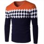 New Male Brand Sweaters Stylish Diamond Lattice Knitted Men Long Sleeve Sweater Men V-Neck Sweater M