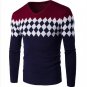 New Male Brand Sweaters Stylish Diamond Lattice Knitted Men Long Sleeve Sweater Men V-Neck Sweater M