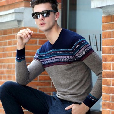 Spring And Autumn 100% Wool Men\'s Sweaters V-neck Middle-aged Men Leisure Woolen Sweater