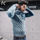 New Autumn Mens Thick Sweaters Turtleneck Blue Knitted Brand Clothing Man\'s Slim Knitwear Male Knit