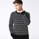New Autumn Fashion Geometric Knit Men\'s Sweaters Man Casual Knit Coat Woollen Black With White Colo