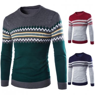 men\'s large size men\'s round neck sweater Korean men\'s bottoming geometric Slim hedging sweater M