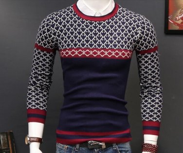 Fall fashion sweaters Men  casual Plaid turtleneck sweater color red plaid 620