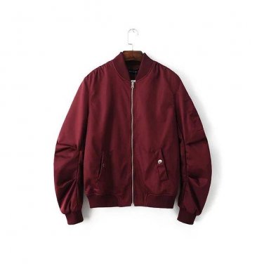 2018 Spring Autumn Mens Solid Flight Wine Red Bomber Jacket Men\'s Rib Sleeve Zipper Short Air Force
