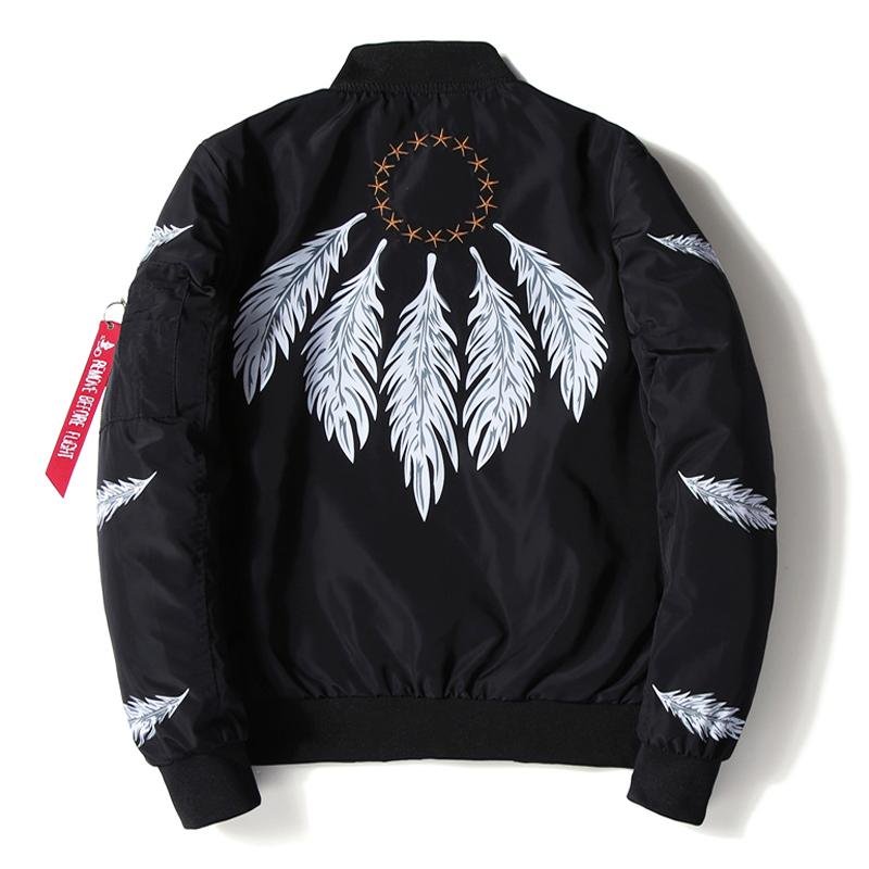 Mens Bomber Jacket Feather Printed Star Embroidery Flight Jackets Pilot Air Force Army Green Militar