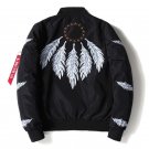 Mens Bomber Jacket Feather Printed Star Embroidery Flight Jackets Pilot Air Force Army Green Militar