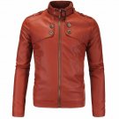Mens PU Leather Jackets Fashion Autumn Winter Slim Fit Faux Leather Jacket Coat Male Red Windbreaker