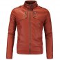 Mens PU Leather Jackets Fashion Autumn Winter Slim Fit Faux Leather Jacket Coat Male Red Windbreaker