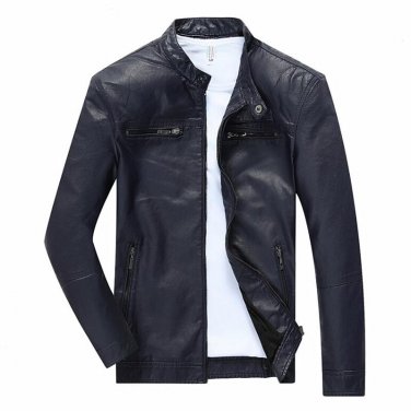 2017 Spring Autumn Leather Jacket Men Stand Collar Bomber Jacket Men Zipper Solid Leather Coats Jaqu