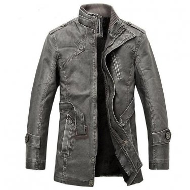 2017 Winter PU Leather Jacket Men Long Fashion Wool Motorcycle Jackets Trench Coat Parka Mens Leathe
