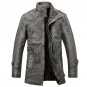 2017 Winter PU Leather Jacket Men Long Fashion Wool Motorcycle Jackets Trench Coat Parka Mens Leathe