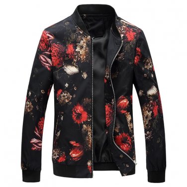 Floral Jacket Coat Men Flower Printed Mens Bomber Jackets Plus Size 5XL Windbreakers Coats Casual Sl