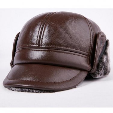 Men Genuine Leather Bomber Hats Men Winter Cowskin Warm Cap  Male Ears Flaps Natural Leather Bomber 