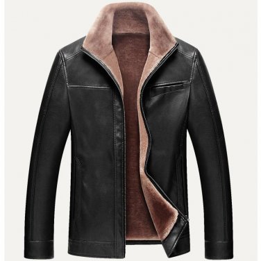 New Trend  Fur Black Leather Pilot Jacket Men Veste Cuir Homme 2016 Winter Fashion Faux Fur Design T